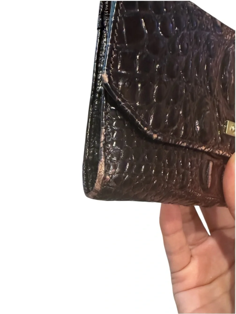 Brahmin Dagny Melbourne Croc Embossed Brown Satchel & Wallet Set